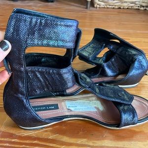 Derek lam black flat sandals zip up back